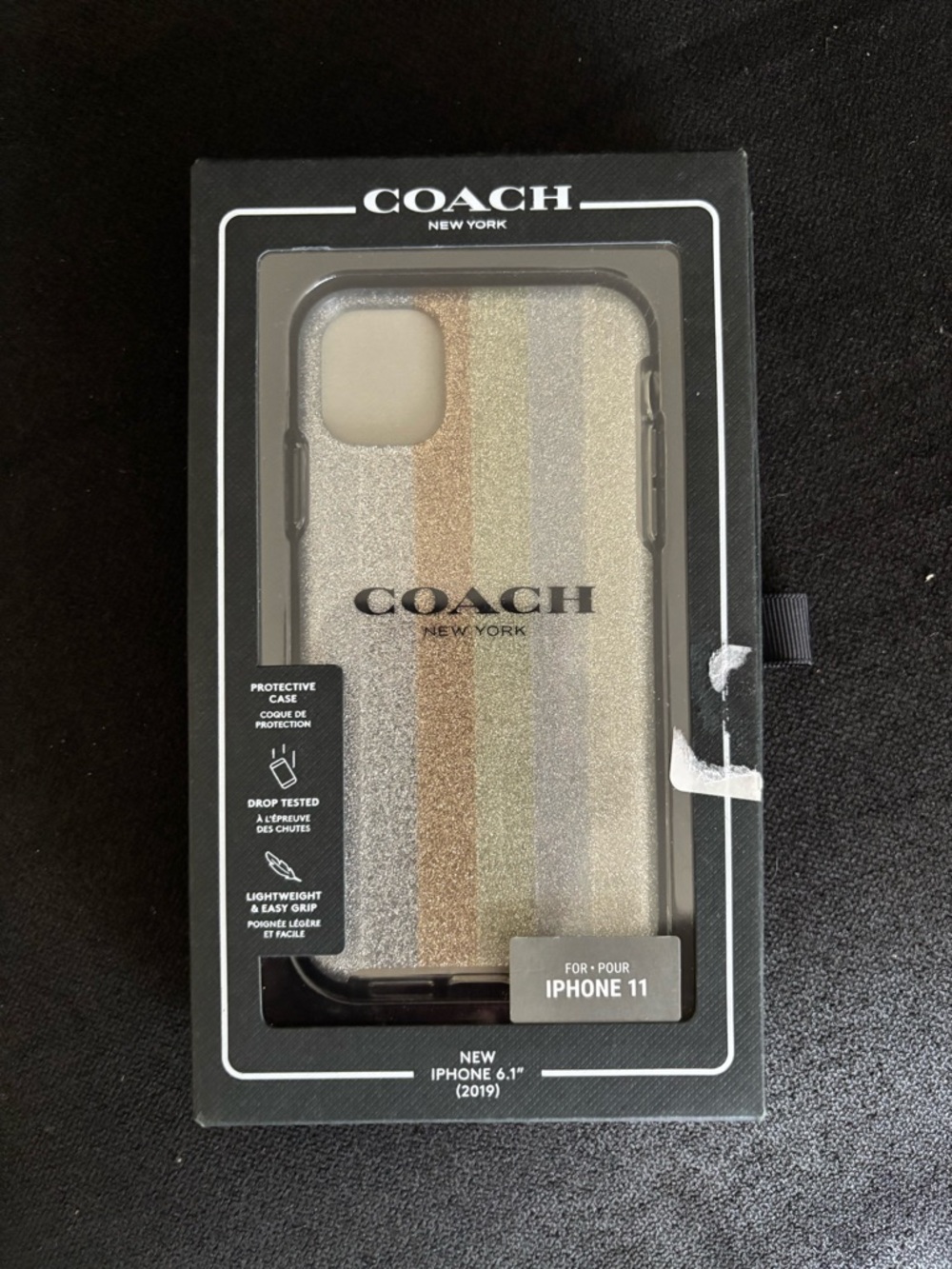COACH Glitter Stripe iPhone 11 Case in Gold and Champagne